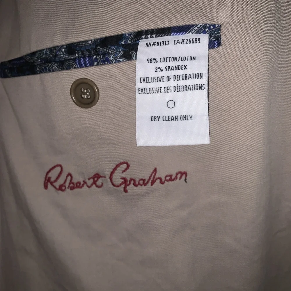 Robert Graham Mens 42 Blazer Classic Fit Sport‎ Coat Beige Stretch Casual Preppy